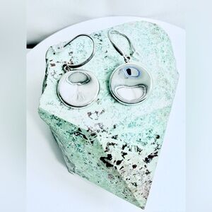 Vintage 950 Sterling Silver Concave Designer Modernist Wire Drop Earrings